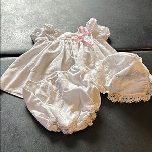Charming White Baby Dress Set with Pink Accents